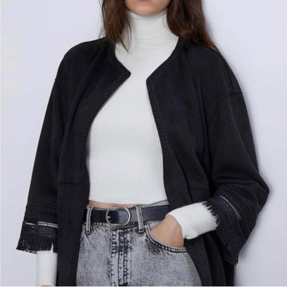 NWT Zara Faux Suede Fringe coat Size Small - Picture 3 of 8